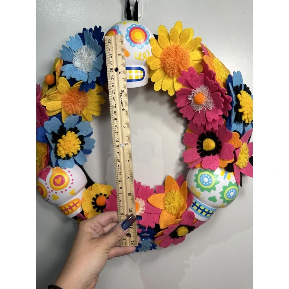 floral sugar skull wreath halloween home door decor